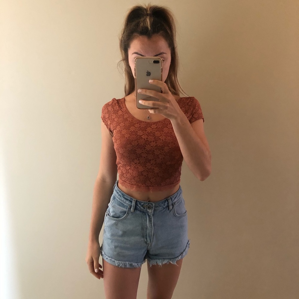 Burnt orange lace crop top